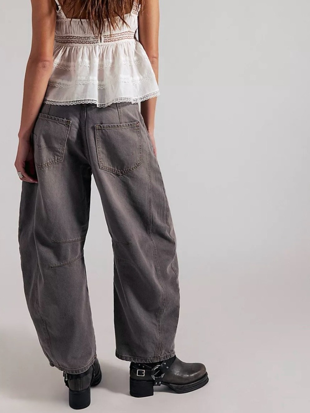 Free People We The Free Good Luck Mid-Rise Barrel Jeans Archive Grey Size 28 NWT